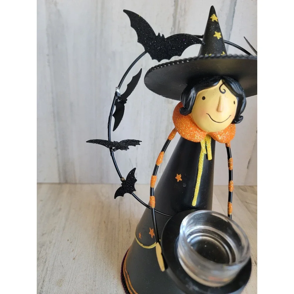 Party Lyte abracadabra witch metal tea light holder Halloween bat glitter star